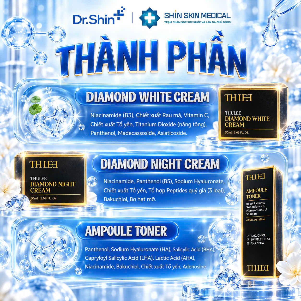 Bộ Chăm Sóc Da THULEE 3 Món – Toner Ampoule, Kem Dưỡng Ban Ngày Và Ban Đêm 4