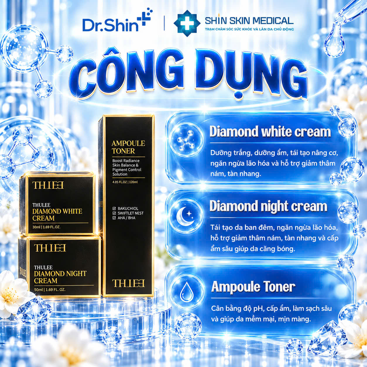 Bộ Chăm Sóc Da THULEE 3 Món – Toner Ampoule, Kem Dưỡng Ban Ngày Và Ban Đêm 5