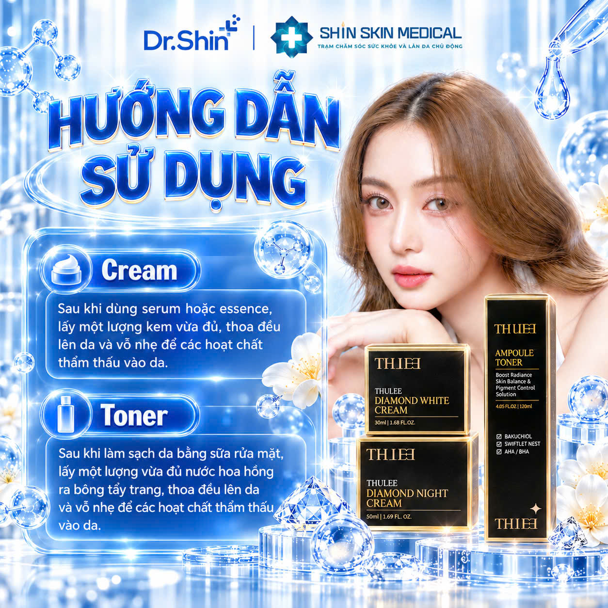 Bộ Chăm Sóc Da THULEE 3 Món – Toner Ampoule, Kem Dưỡng Ban Ngày Và Ban Đêm 3