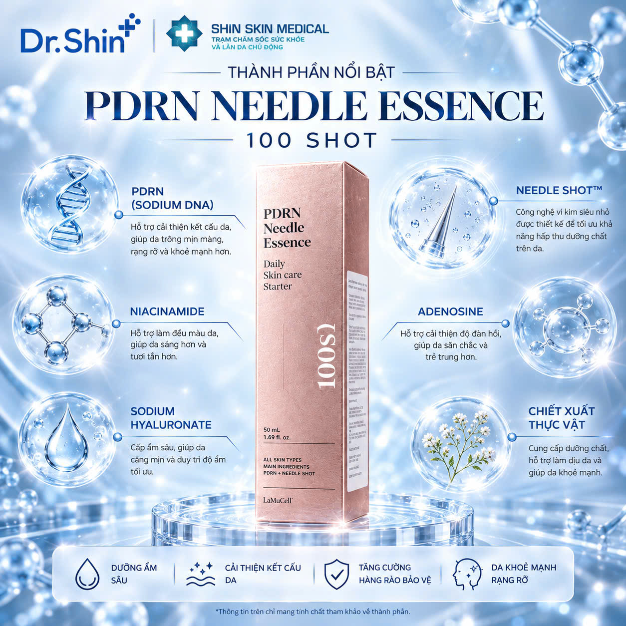 Tinh Chất Vi Kim PDRN LamuCell 100 Shot Hàn Quốc 50ml – Dưỡng Ẩm, Hỗ Trợ Da Căng Mịn 3