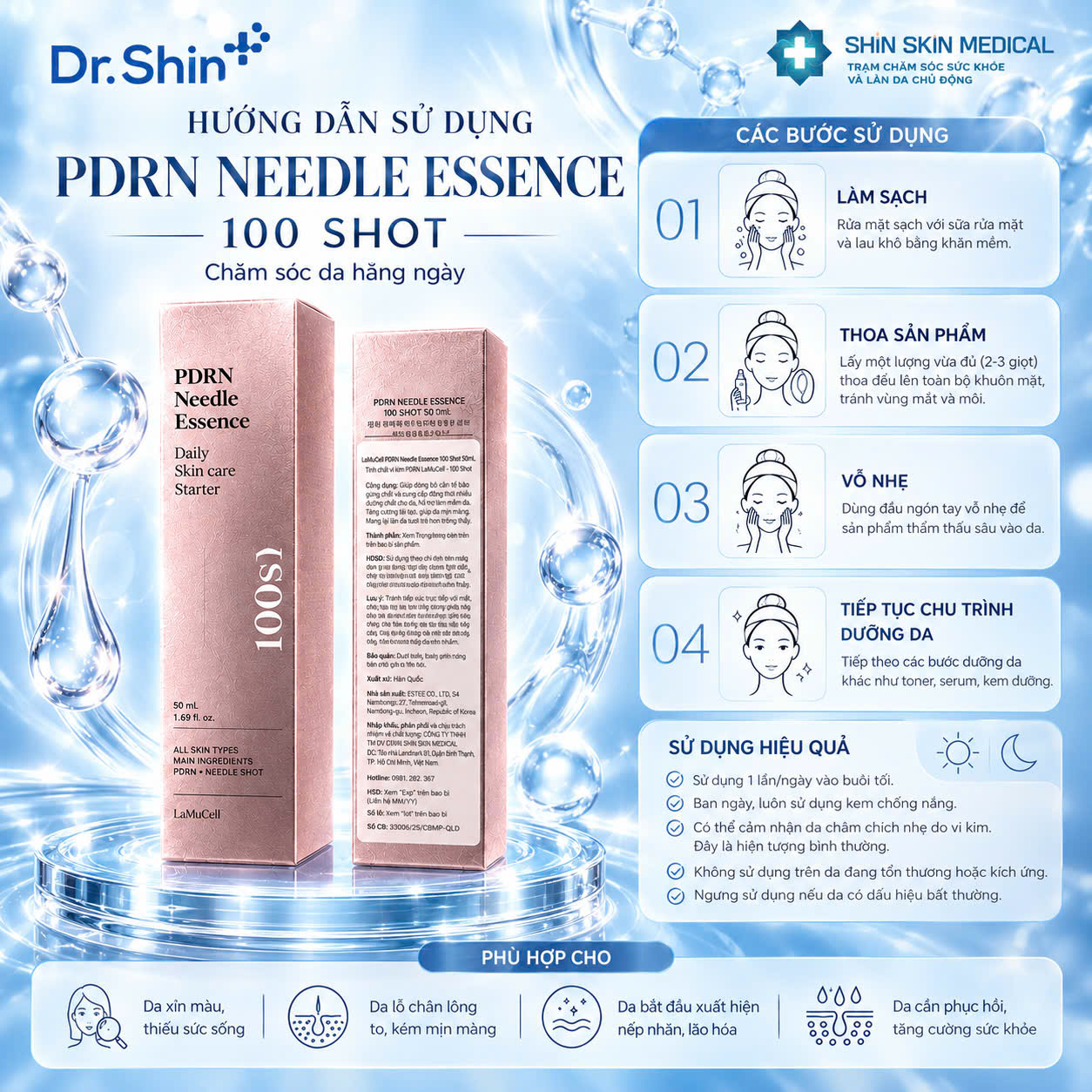 Tinh Chất Vi Kim PDRN LamuCell 100 Shot Hàn Quốc 50ml – Dưỡng Ẩm, Hỗ Trợ Da Căng Mịn 2