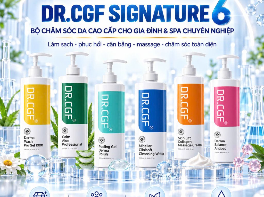 Bộ Chăm Sóc Da DR.CGF Signature 6 Chai 1000ml – Quy Trình 6 Bước Cho Gia Đình & Spa