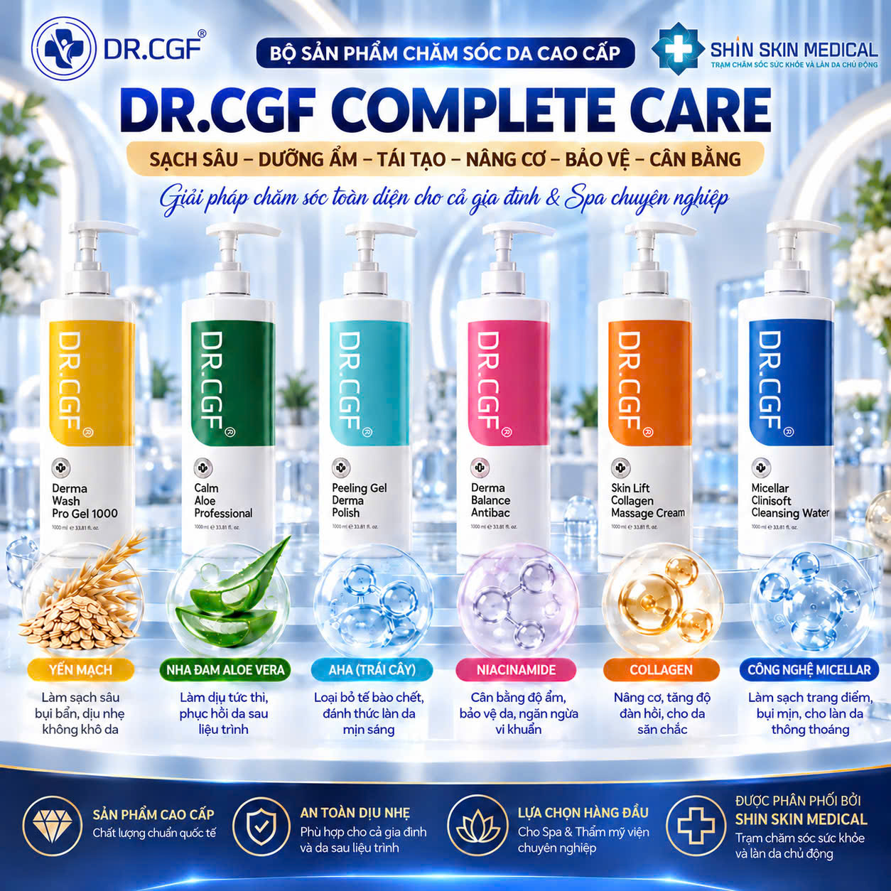Bộ Chăm Sóc Da DR.CGF Signature 6 Chai 1000ml – Quy Trình 6 Bước Cho Gia Đình & Spa 4
