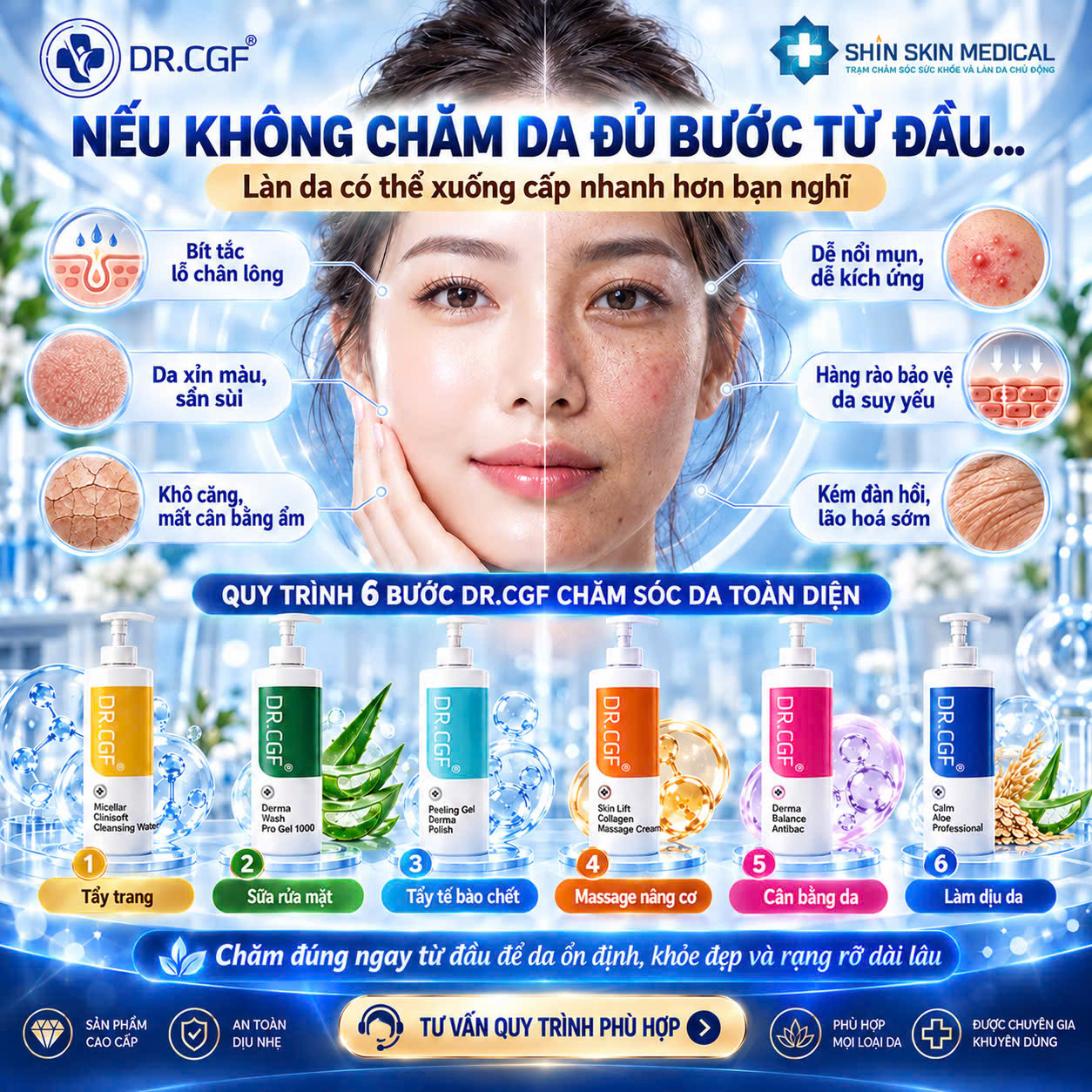 Bộ Chăm Sóc Da DR.CGF Signature 6 Chai 1000ml – Quy Trình 6 Bước Cho Gia Đình & Spa 2